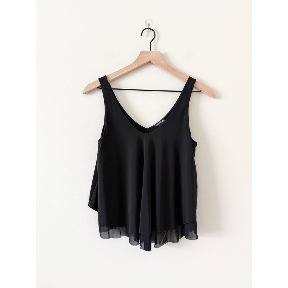 Express Black V-Neck Layered Mesh and Chiffon Tank Crop Top Size XS